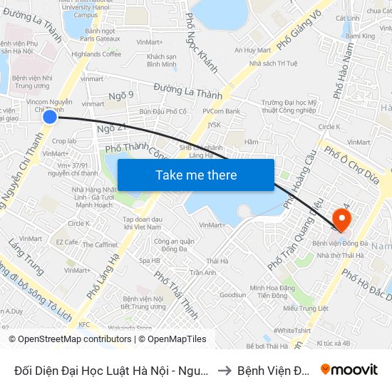 Đối Diện Đại Học Luật Hà Nội - Nguyễn Chí Thanh to Bệnh Viện Đống Đa map