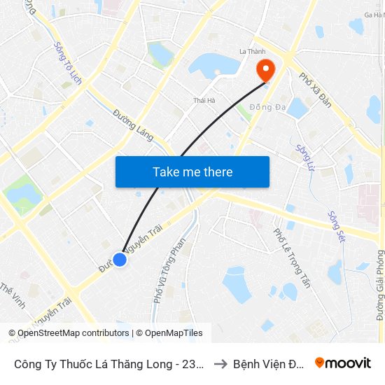 Công Ty Thuốc Lá Thăng Long - 235 Nguyễn Trãi to Bệnh Viện Đống Đa map