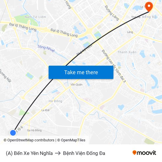 (A) Bến Xe Yên Nghĩa to Bệnh Viện Đống Đa map