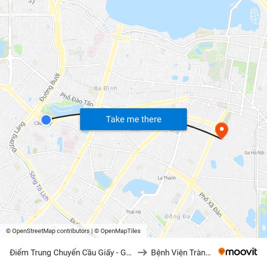 Điểm Trung Chuyển Cầu Giấy - Gtvt 02 to Bệnh Viện Tràng An map