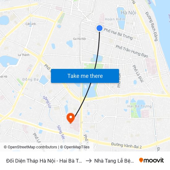 Đối Diện Tháp Hà Nội - Hai Bà Trưng (Cạnh 56 Hai Bà Trưng) to Nhà Tang Lễ Bệnh Viện Bạch Mai map