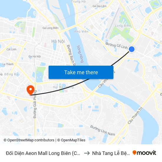 Đối Diện Aeon Mall Long Biên (Cột Điện T4a/2a-B Đường Cổ Linh) to Nhà Tang Lễ Bệnh Viện Bạch Mai map