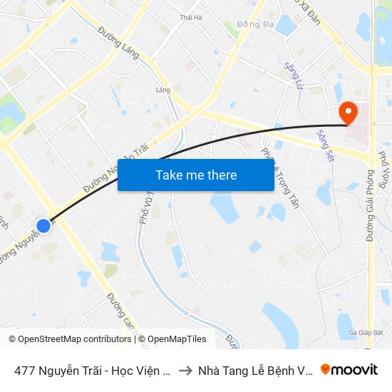 477 Nguyễn Trãi - Học Viện Khoa Học Xã Hội to Nhà Tang Lễ Bệnh Viện Bạch Mai map