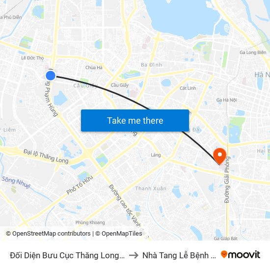 Đối Diện Bưu Cục Thăng Long - Đường Phạm Hùng to Nhà Tang Lễ Bệnh Viện Bạch Mai map