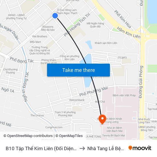 B10 Tập Thể Kim Liên (Đối Diện Ngõ 46b Phạm Ngọc Thạch) to Nhà Tang Lễ Bệnh Viện Bạch Mai map