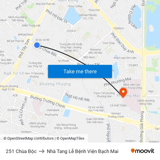 251 Chùa Bộc to Nhà Tang Lễ Bệnh Viện Bạch Mai map