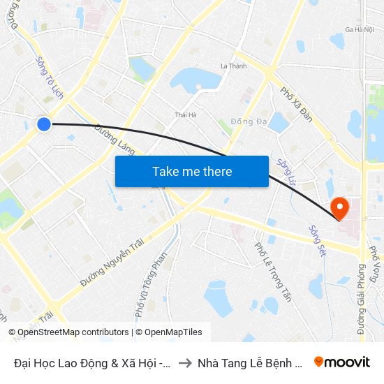 Đại Học Lao Động & Xã Hội - 43 Trần Duy Hưng to Nhà Tang Lễ Bệnh Viện Bạch Mai map