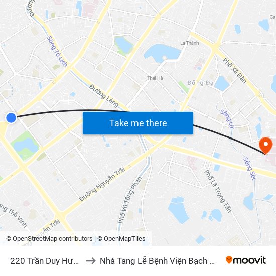 220 Trần Duy Hưng to Nhà Tang Lễ Bệnh Viện Bạch Mai map