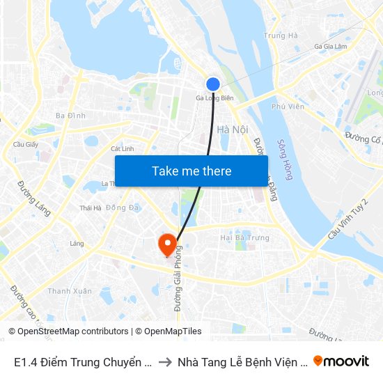 E1.4 Điểm Trung Chuyển Long Biên to Nhà Tang Lễ Bệnh Viện Bạch Mai map