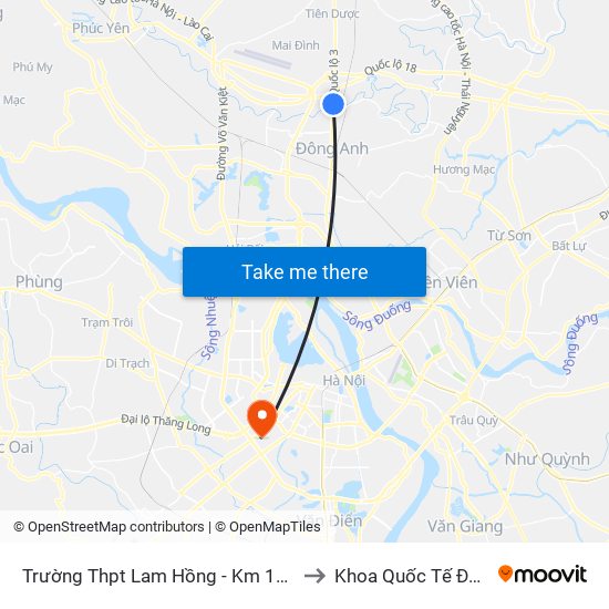 Trường Thpt Lam Hồng - Km 17+750 Quốc Lộ 3 to Khoa Quốc Tế Đh Quôc Gia map