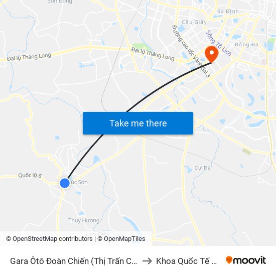 Gara Ôtô Đoàn Chiến (Thị Trấn Chúc Sơn) - Quốc Lộ 6 to Khoa Quốc Tế Đh Quôc Gia map