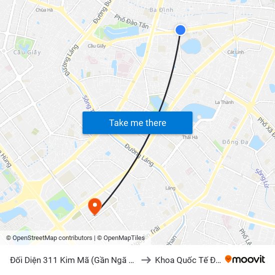 Đối Diện 311 Kim Mã (Gần Ngã 4 Kim Mã - Vạn Bảo) to Khoa Quốc Tế Đh Quôc Gia map