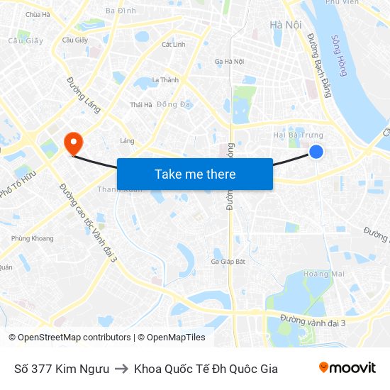 Số 377 Kim Ngưu to Khoa Quốc Tế Đh Quôc Gia map