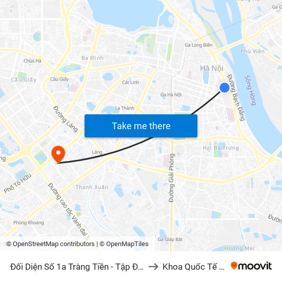 Đối Diện Số 1a Tràng Tiền - Tập Đoàn Hóa Chất Việt Nam to Khoa Quốc Tế Đh Quôc Gia map