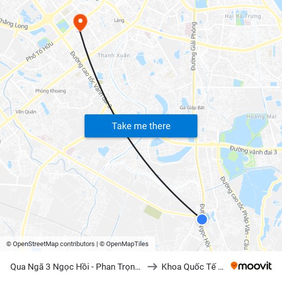 Qua Ngã 3 Ngọc Hồi - Phan Trọng Tuệ 100m - Ngọc Hồi to Khoa Quốc Tế Đh Quôc Gia map