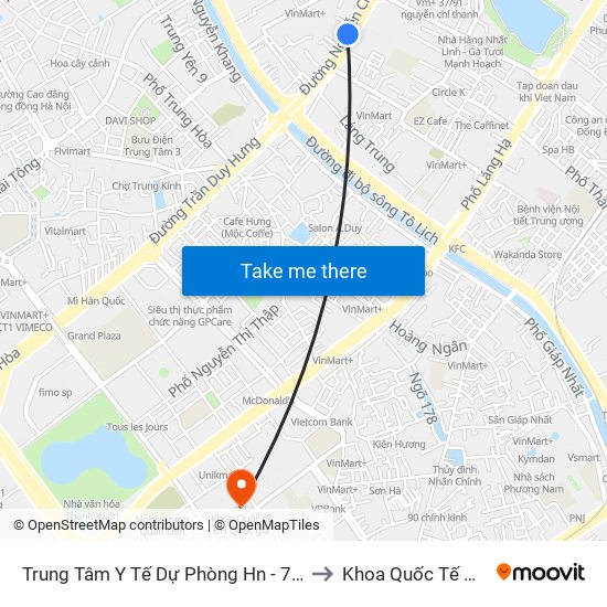 Trung Tâm Y Tế Dự Phòng Hn - 70 Nguyễn Chí Thanh to Khoa Quốc Tế Đh Quôc Gia map