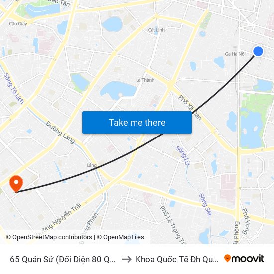 65 Quán Sứ (Đối Diện 80 Quán Sứ) to Khoa Quốc Tế Đh Quôc Gia map