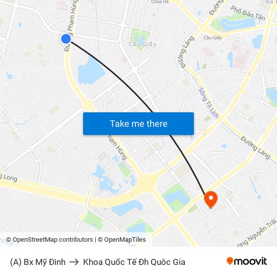 (A) Bx Mỹ Đình to Khoa Quốc Tế Đh Quôc Gia map