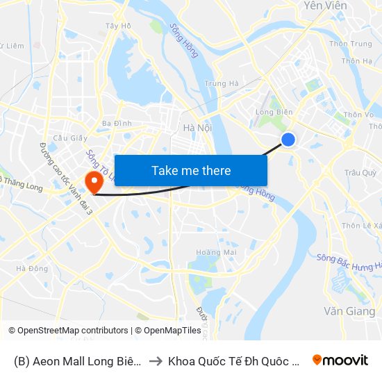 (B) Aeon Mall Long Biên - to Khoa Quốc Tế Đh Quôc Gia map