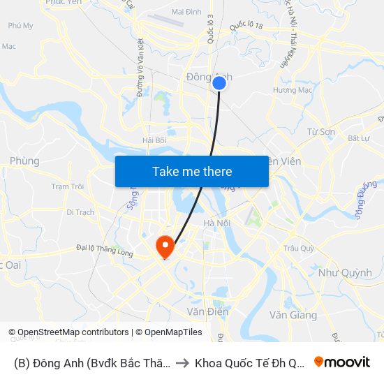 (B) Đông Anh (Bvđk Bắc Thăng Long) to Khoa Quốc Tế Đh Quôc Gia map