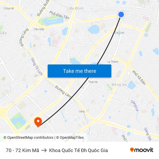 70 - 72 Kim Mã to Khoa Quốc Tế Đh Quôc Gia map