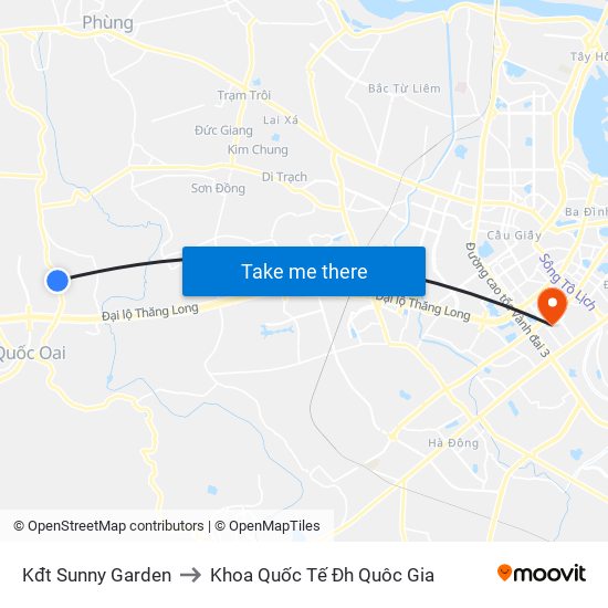 Kđt Sunny Garden to Khoa Quốc Tế Đh Quôc Gia map