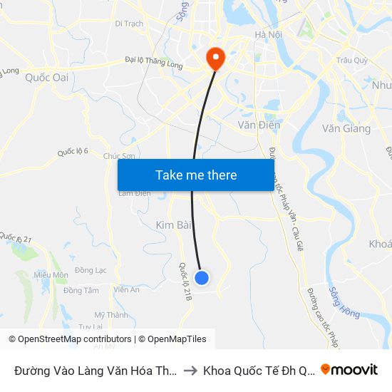 Đường Vào Làng Văn Hóa Thôn Tiên Lữ to Khoa Quốc Tế Đh Quôc Gia map