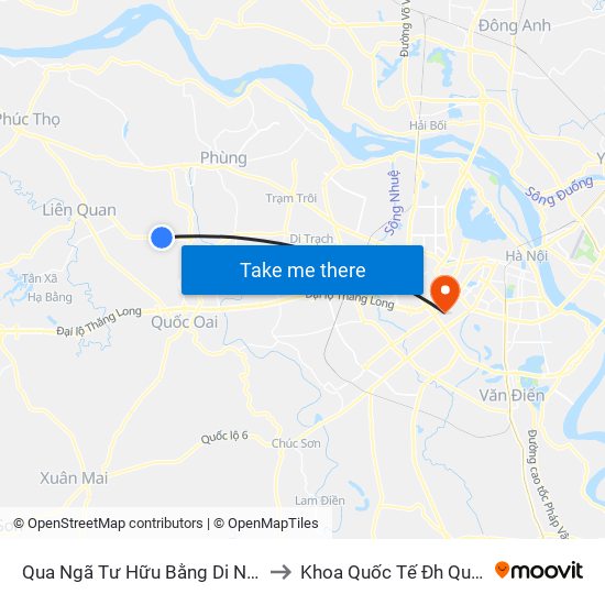 Qua Ngã Tư Hữu Bằng Di Nậu 30m to Khoa Quốc Tế Đh Quôc Gia map