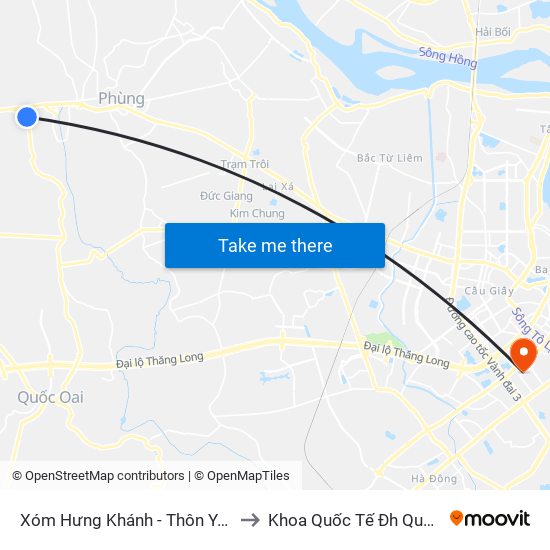 Xóm Hưng Khánh - Thôn Yên Dục to Khoa Quốc Tế Đh Quôc Gia map