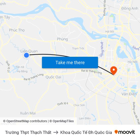 Trường Thpt Thạch Thất to Khoa Quốc Tế Đh Quôc Gia map