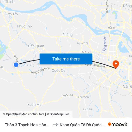 Thôn 3 Thạch Hòa Hòa Lạc to Khoa Quốc Tế Đh Quôc Gia map