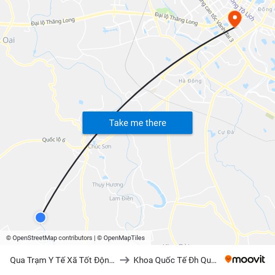 Qua Trạm Y Tế Xã Tốt Động 20m to Khoa Quốc Tế Đh Quôc Gia map