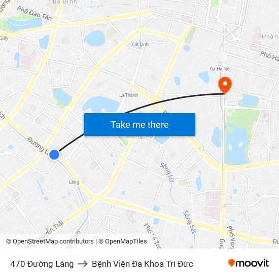 470 Đường Láng to Bệnh Viện Đa Khoa Trí Đức map