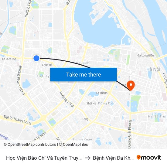 Học Viện Báo Chí Và Tuyên Truyền - 36 Xuân Thủy to Bệnh Viện Đa Khoa Trí Đức map