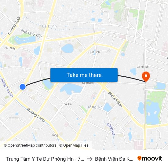 Trung Tâm Y Tế Dự Phòng Hn - 70 Nguyễn Chí Thanh to Bệnh Viện Đa Khoa Trí Đức map