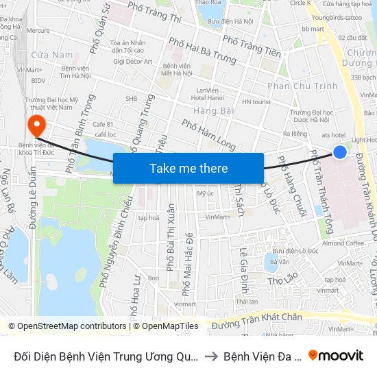 Đối Diện Bệnh Viện Trung Ương Quân Đội 108 - Trần Hưng Đạo to Bệnh Viện Đa Khoa Trí Đức map