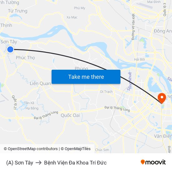 (A) Sơn Tây to Bệnh Viện Đa Khoa Trí Đức map