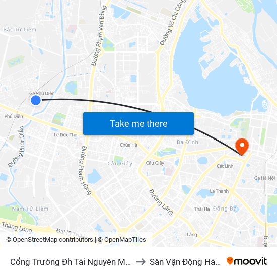 Cổng Trường Đh Tài Nguyên Môi Trường to Sân Vận Động Hàng Đẫy map