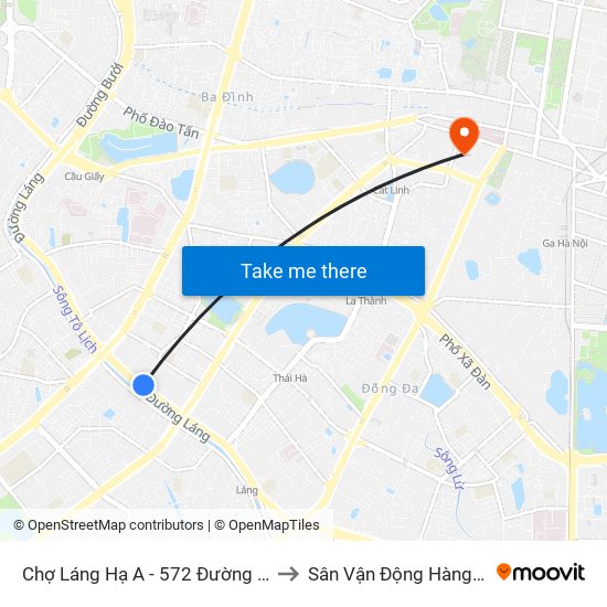 Chợ Láng Hạ A - 572 Đường Láng to Sân Vận Động Hàng Đẫy map