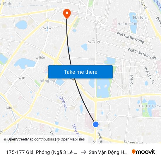 175-177 Giải Phóng (Ngã 3 Lê Thanh Nghị) to Sân Vận Động Hàng Đẫy map