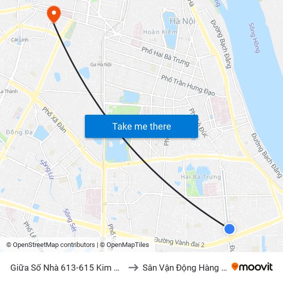 Giữa Số Nhà 613-615 Kim Ngưu to Sân Vận Động Hàng Đẫy map