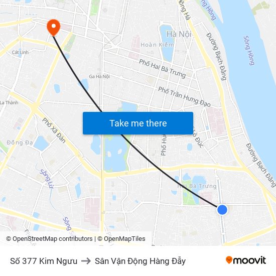 Số 377 Kim Ngưu to Sân Vận Động Hàng Đẫy map