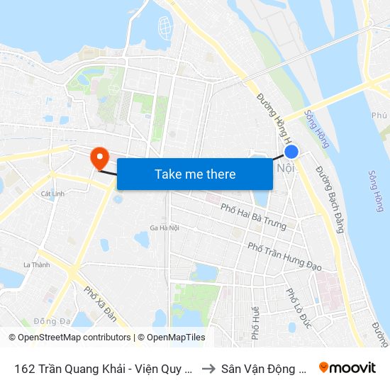 162 Trần Quang Khải - Viện Quy Hoạch Thủy Lợi to Sân Vận Động Hàng Đẫy map