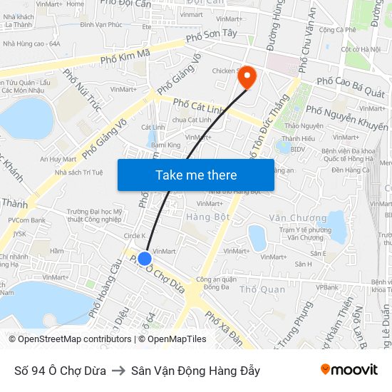 Số 94 Ô Chợ Dừa to Sân Vận Động Hàng Đẫy map