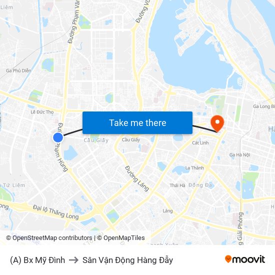 (A) Bx Mỹ Đình to Sân Vận Động Hàng Đẫy map