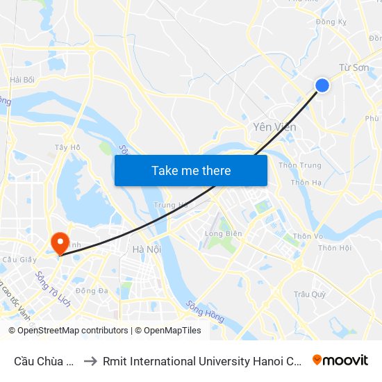 Cầu Chùa Dận to Rmit International University Hanoi Campus map