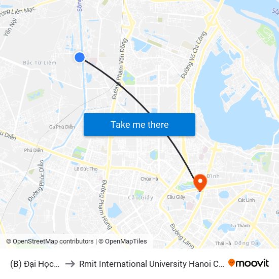 (B) Đại Học Mỏ to Rmit International University Hanoi Campus map