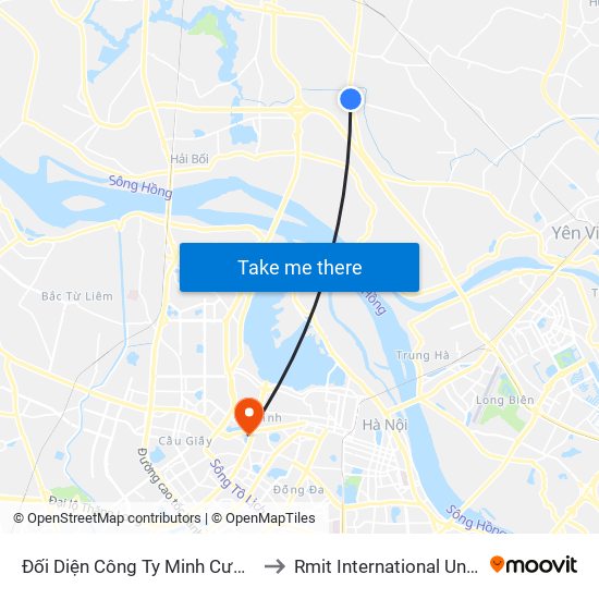 Đối Diện Công Ty Minh Cường - Km 10+960 Quốc Lộ 3 to Rmit International University Hanoi Campus map