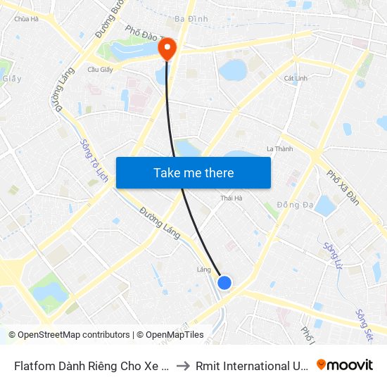 Flatfom Dành Riêng Cho Xe Buýt Trước Nhà 80 Đường Láng to Rmit International University Hanoi Campus map