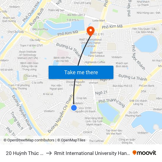 20 Huỳnh Thúc Kháng to Rmit International University Hanoi Campus map